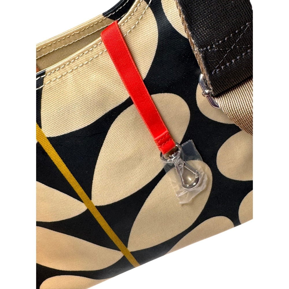 Orla Kiely Giant Oval Stem Canvas Crossbody Shoulder Bag Black Cream Adjustable - Picture 9 of 12